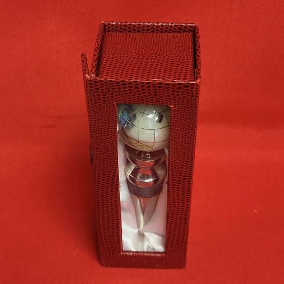 Gemstone World Globe Chrome Base Wine Bottle Stopper Cloisonne Inlaid - Picture 3 of 16